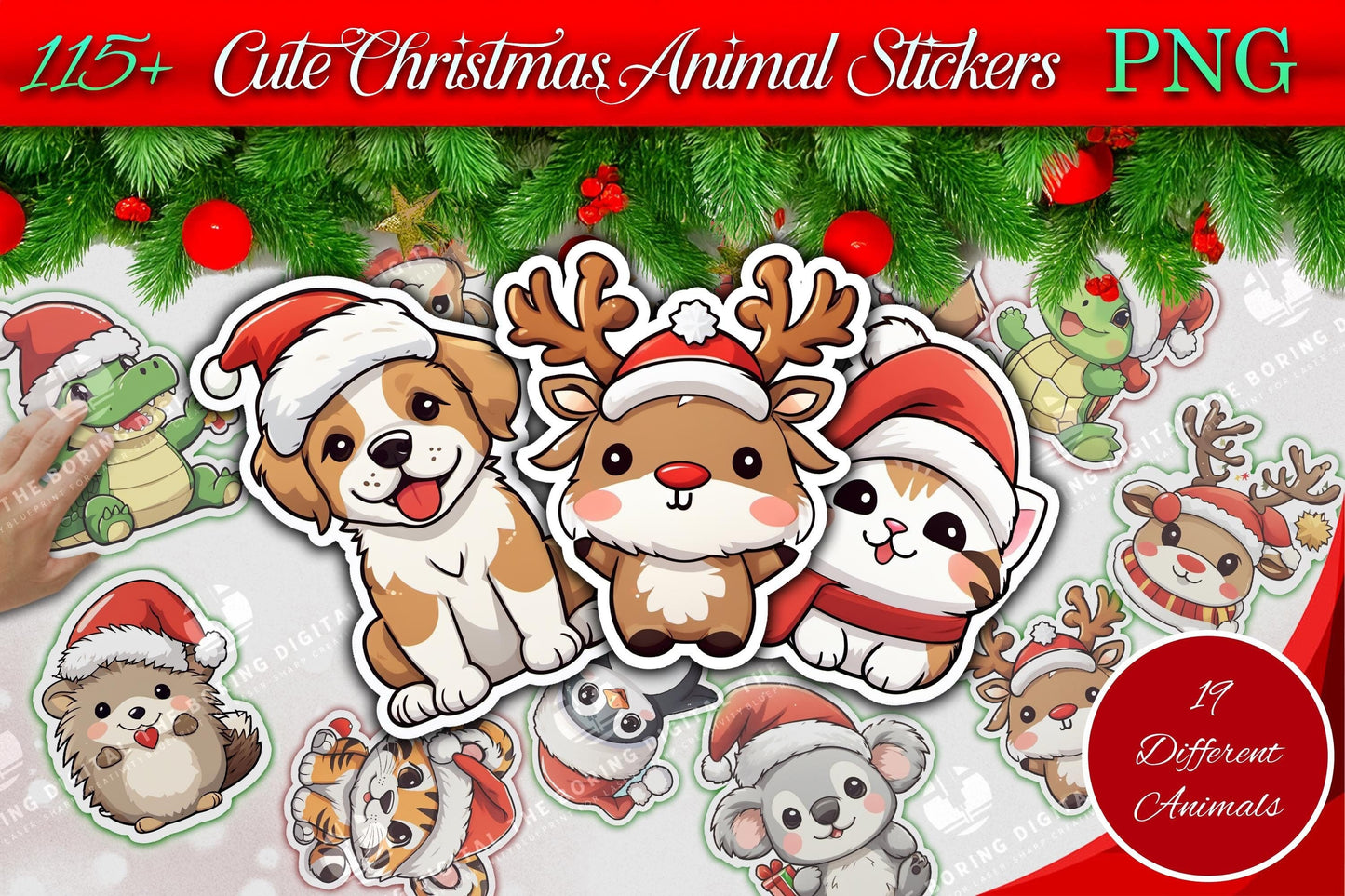 115 + Cute Christmas Animals Stickers PNG Files | Commercial Use Included after Purchasing Pack