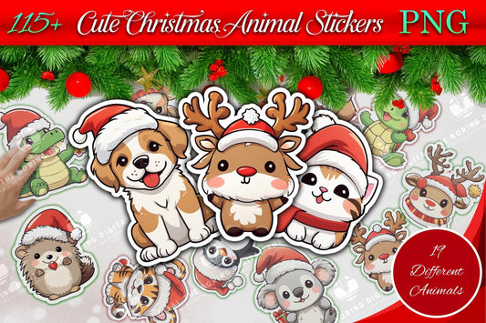 115 + Cute Christmas Animals Stickers PNG Files | Commercial Use Included after Purchasing Pack