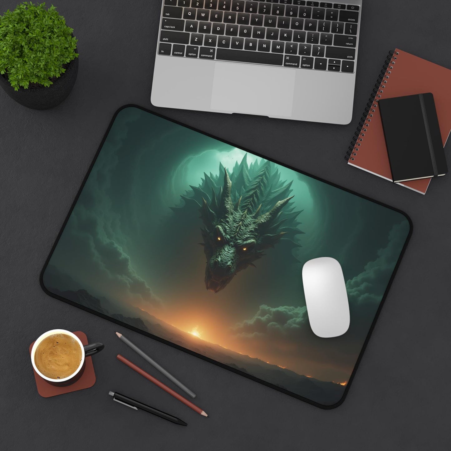 Emerald Dragon Desk Mat - Gaming & Office Accessories