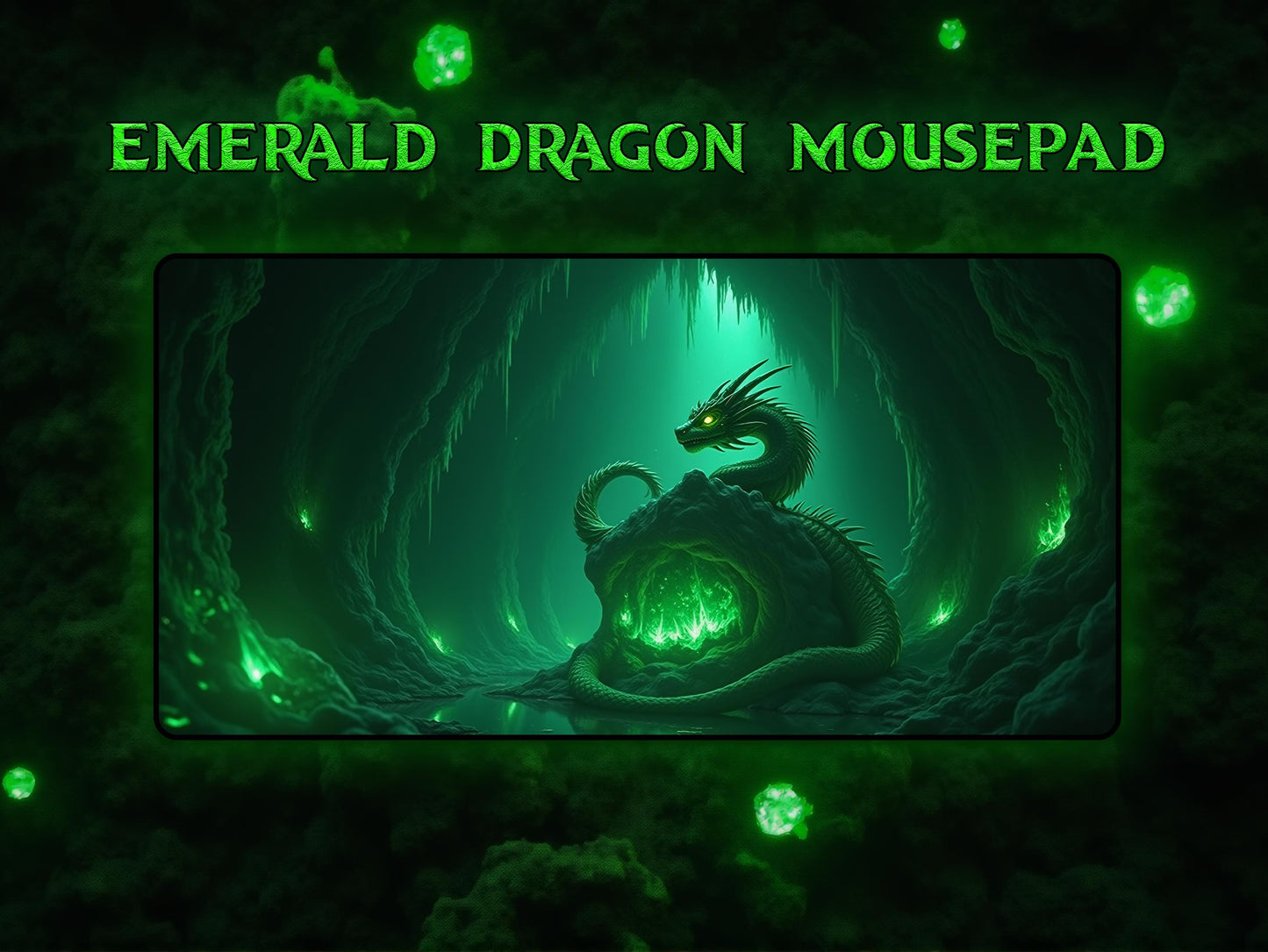 Mystical Emerald Dragon Desk Mat - Enchanting Office Decor, Fantasy Home Accessory, Gaming Desk Pad, Gift for Gamers, Unique Workspace