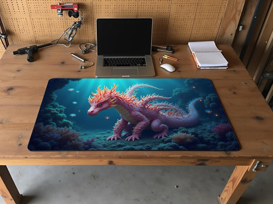 Magical Coral Dragon Desk Mat, Fantasy Mouse Pad, Unique Home Office Decor, Gamer Gift, Fantasy Art Decor