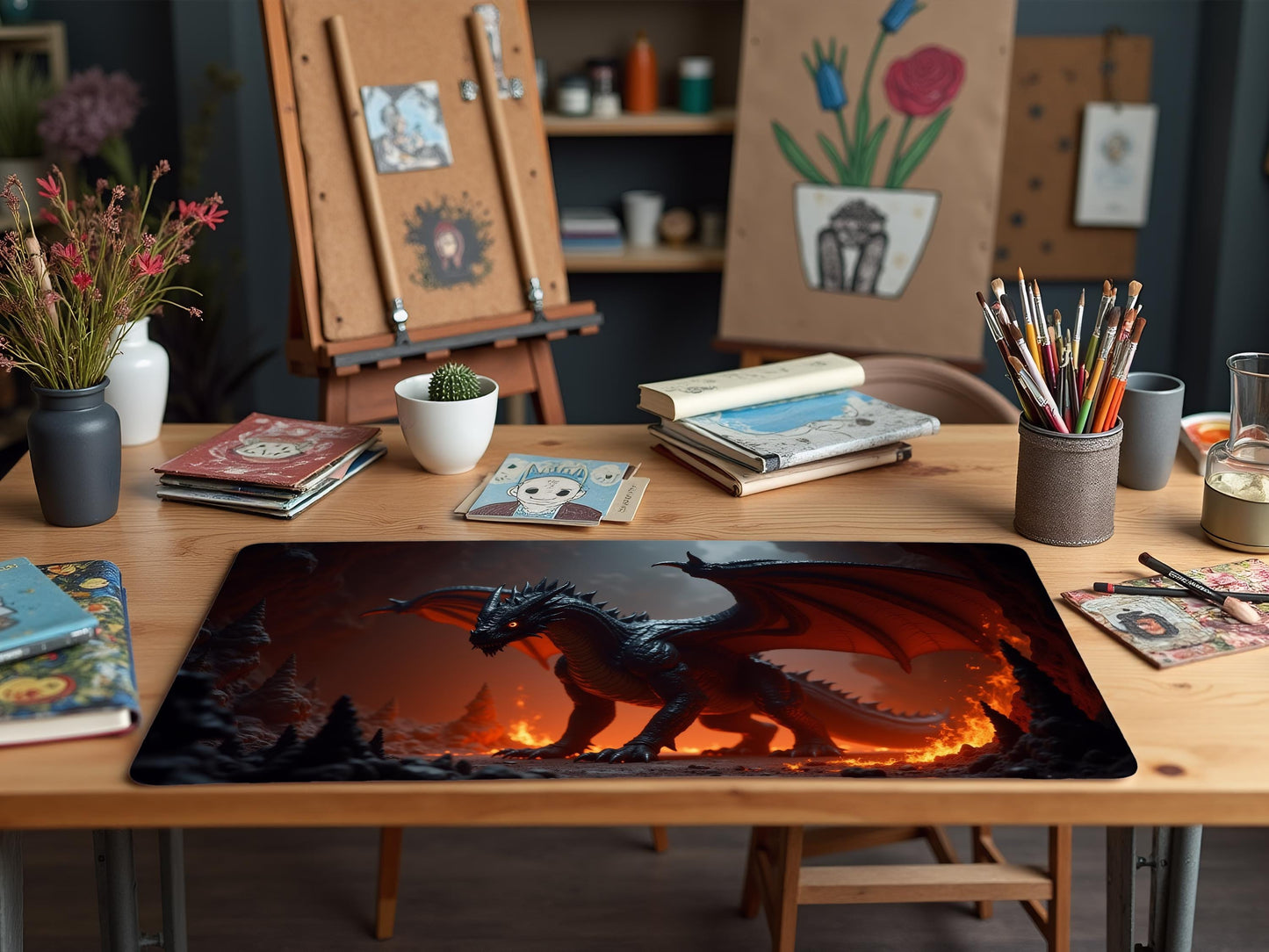 Fantasy Obsidian Dragon Desk Mat, Gaming Desk Accessory, Office Decor, Unique Gift for Gamers, Esports Mouse Pad, Fantasy Home Office