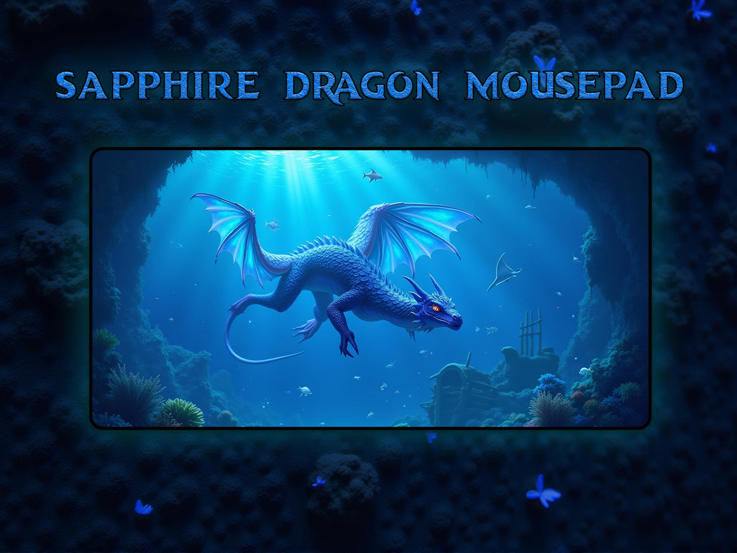 Majestic Sapphire Dragon Desk Mat for Gamers, Office Décor, Fantasy Decor, Unique Mouse Pad, Gift for Dragon Lovers, Birthday Gift