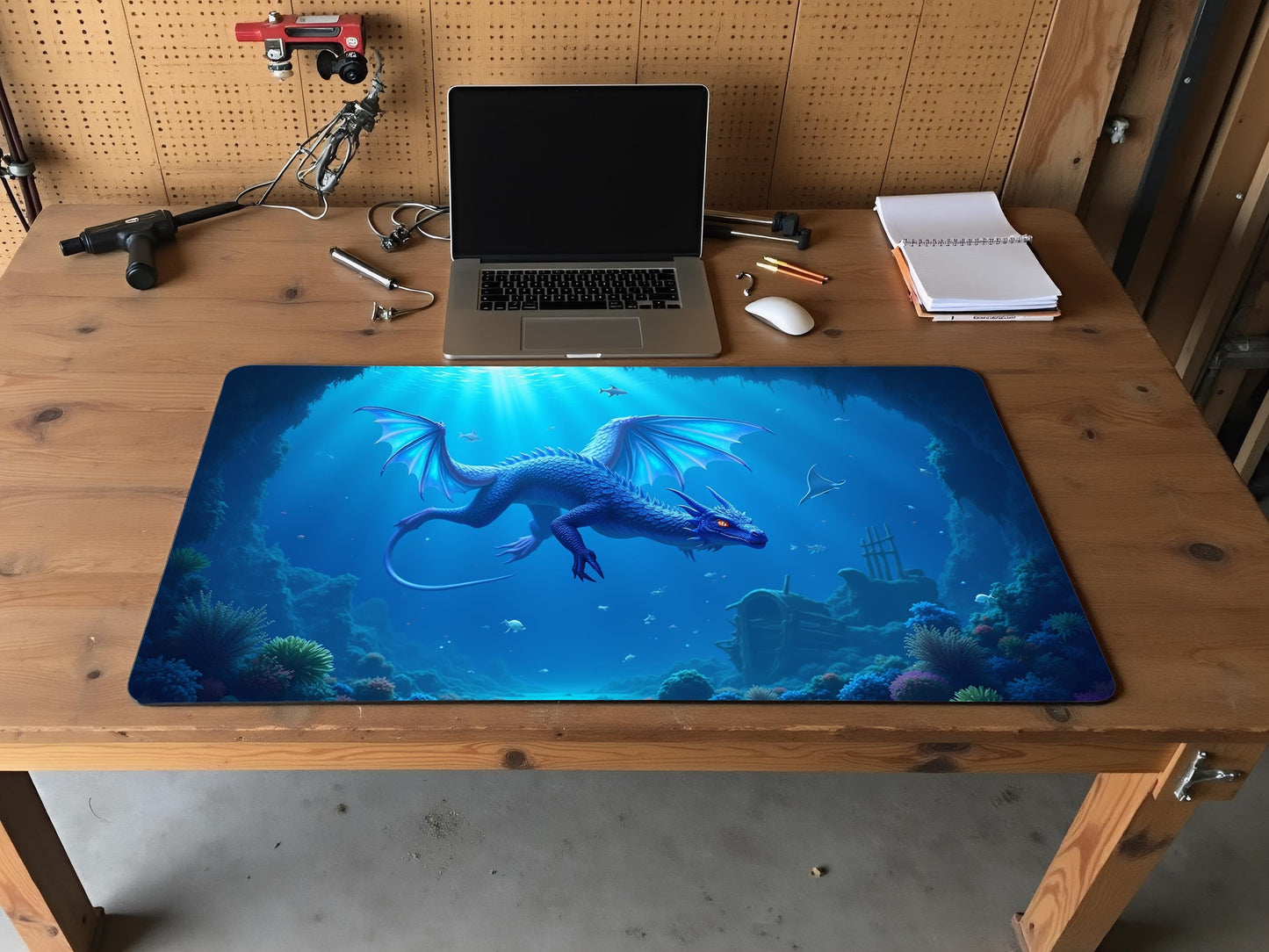 Majestic Sapphire Dragon Desk Mat for Gamers, Office Décor, Fantasy Decor, Unique Mouse Pad, Gift for Dragon Lovers, Birthday Gift