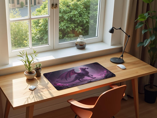 Amethyst Dragon Desk Mat, Gaming Mouse Pad, Office Decor for Gamers, Unique Gift for Dungeons & Dragons Lovers, Fantasy Art