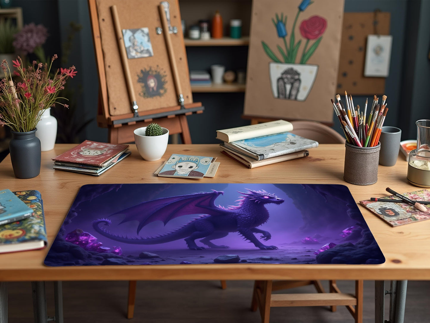 Amethyst Dragon Desk Mat, Gaming Mouse Pad, Office Decor for Gamers, Unique Gift for Dungeons & Dragons Lovers, Fantasy Art