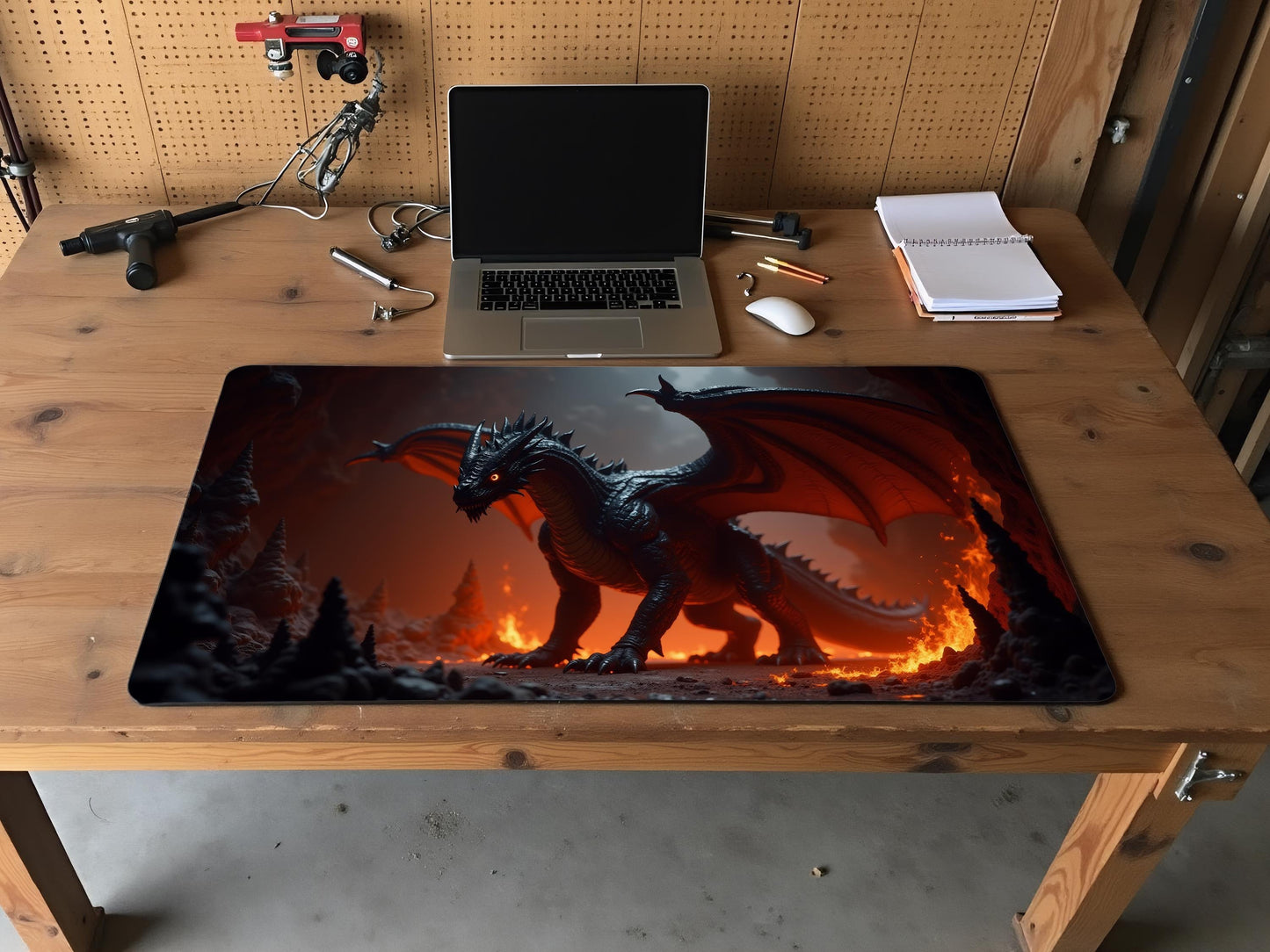 Fantasy Obsidian Dragon Desk Mat, Gaming Desk Accessory, Office Decor, Unique Gift for Gamers, Esports Mouse Pad, Fantasy Home Office