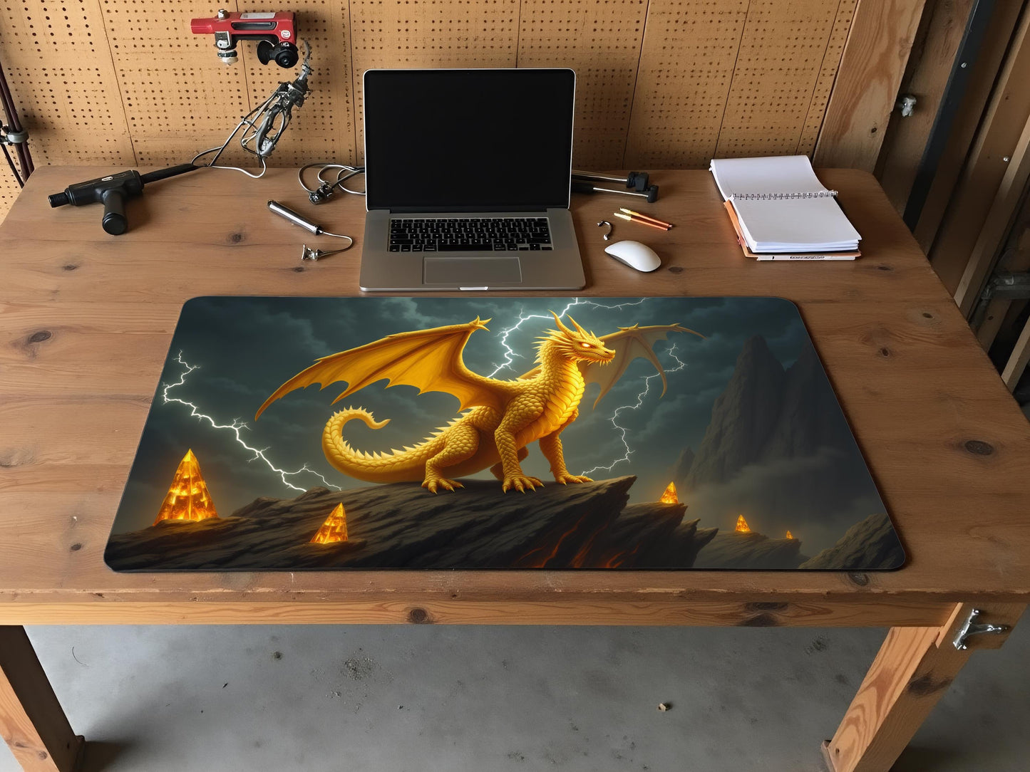 Fantasy Lighting / Topaz Dragon Desk Mat for Gamer, Office Decor, Magic Themed, Birthday Gift, Kitchen Accessory, Dungeons & Dragons