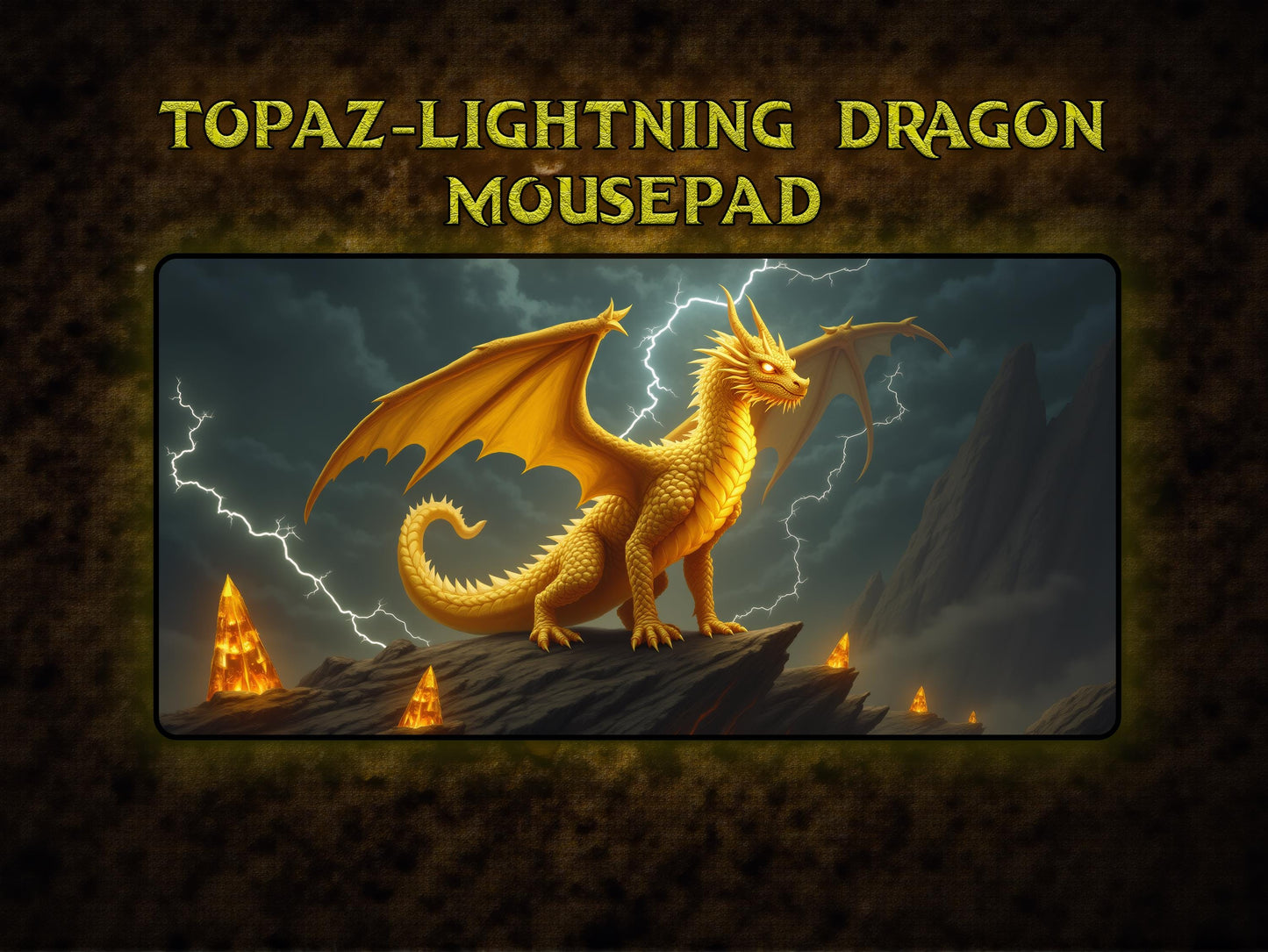 Fantasy Lighting / Topaz Dragon Desk Mat for Gamer, Office Decor, Magic Themed, Birthday Gift, Kitchen Accessory, Dungeons & Dragons